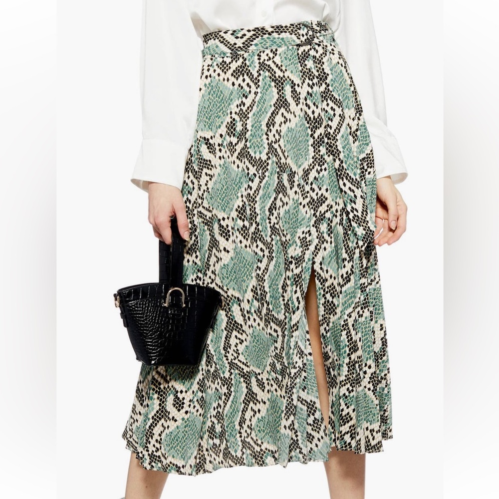 Topshop Blue and Black Ruffled Wrap Midi Skirt